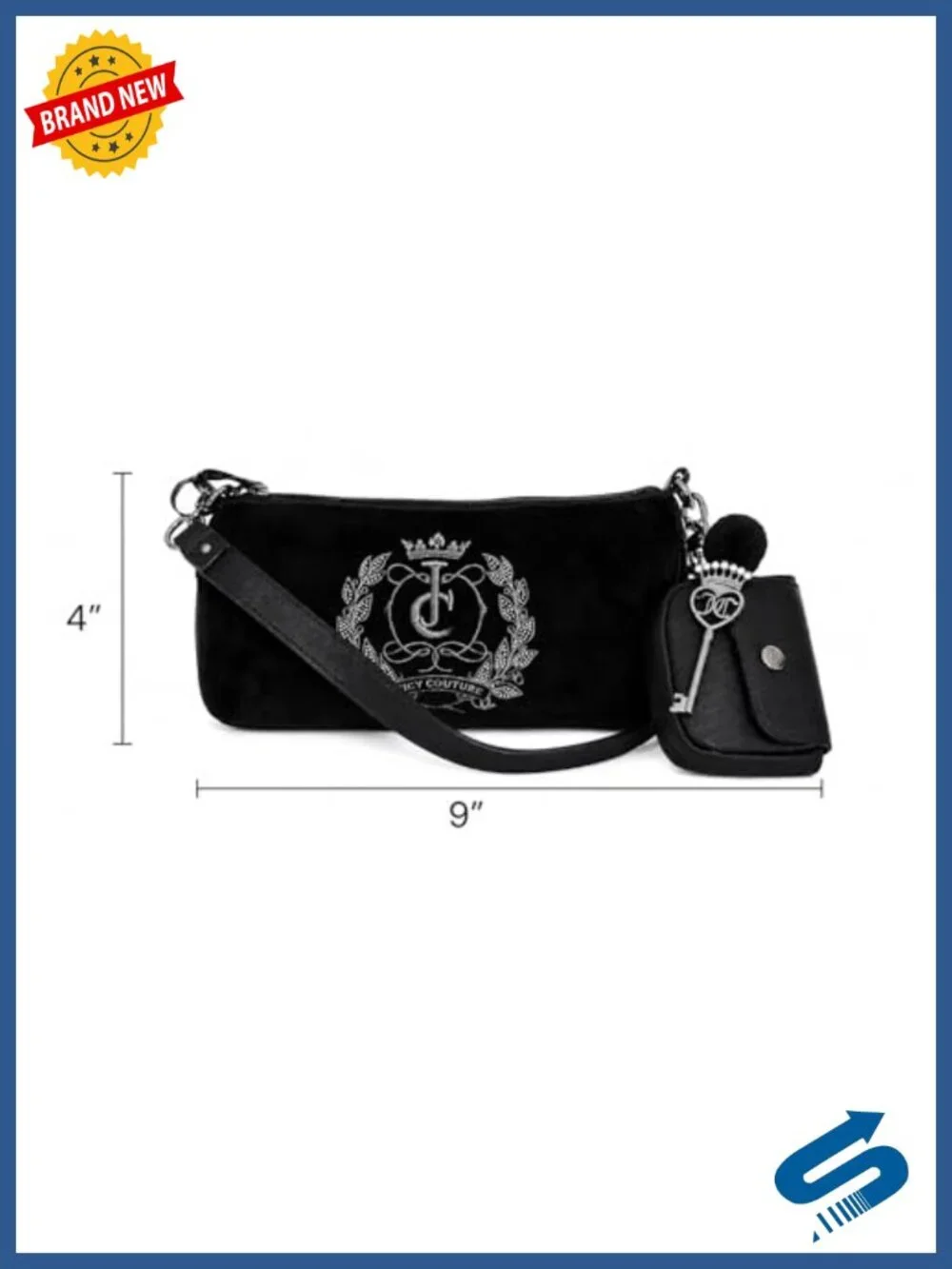 Velour Shoulder Bag with Chain Strap, Mini Pouch, Zip Closure